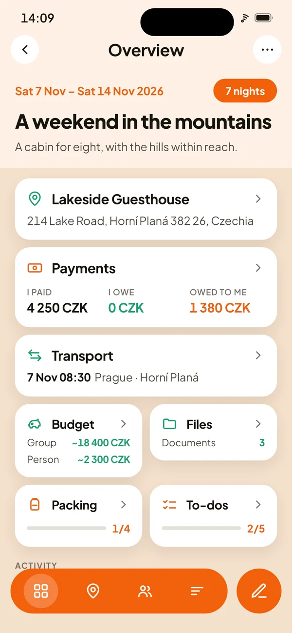 Tripeo on a phone – the event overview