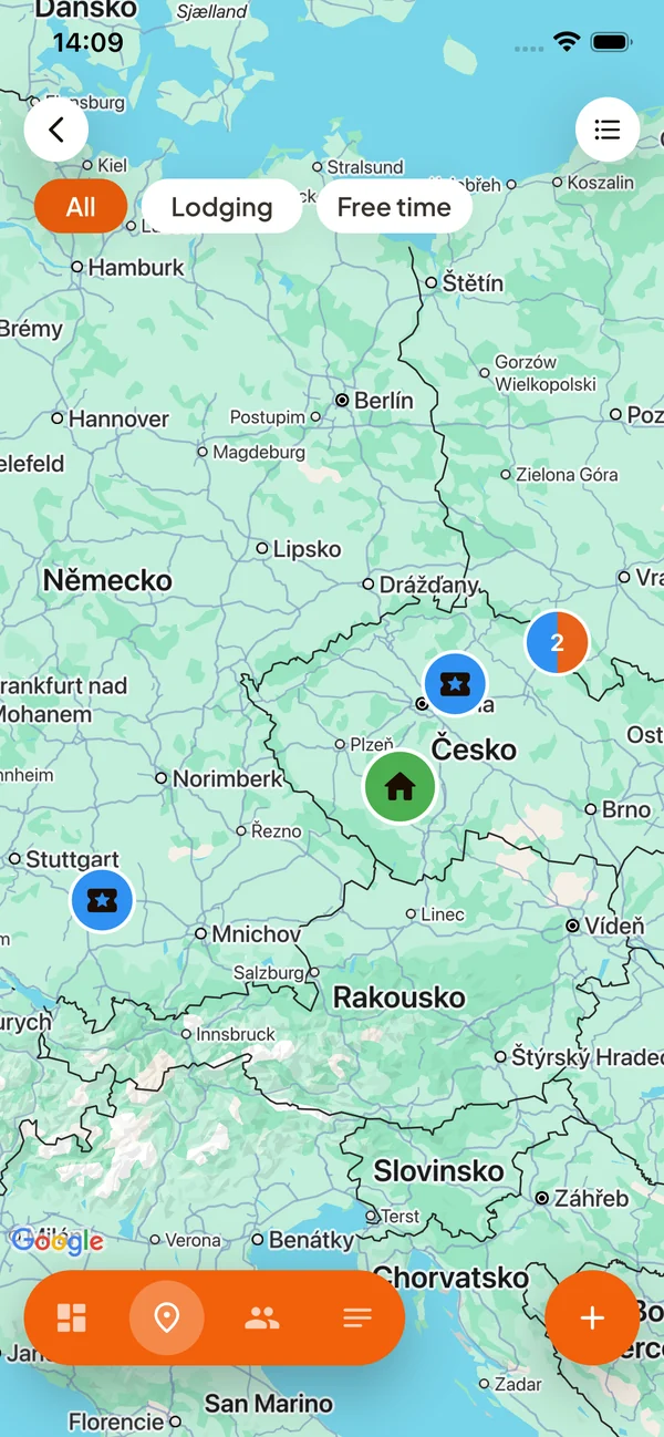 Tripeo on a phone – places on the map
